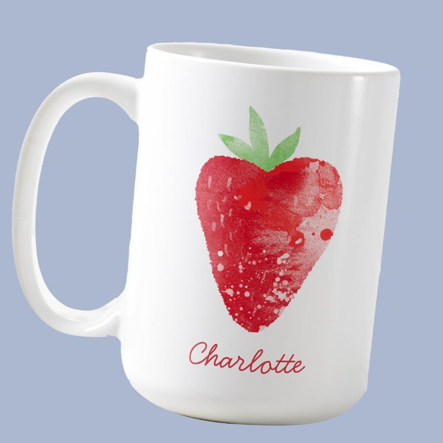 Strawberry Watercolor Personalized Coffee Mug (Watercolor strawberry art personalized name coffee mug)