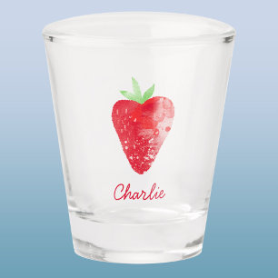 Strawberry Watercolor Personalized Custom Name Shot Glass