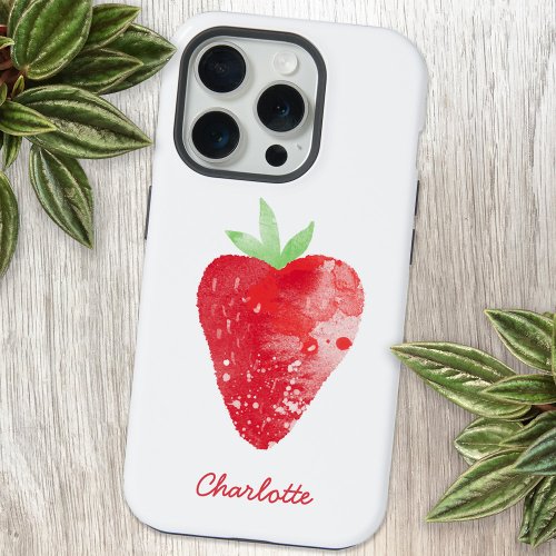 Strawberry Watercolor Personalized iPhone 15 Pro Case