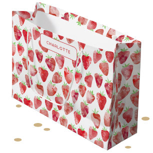 Strawberry Watercolor Personalized Large Gift Bag