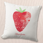 Strawberry Watercolor Personalized Throw Pillow<br><div class="desc">Sweet strawberry watercolor painting in red,  pink and white.  Original art by Nic Squirrell. Change the name to personalize.</div>