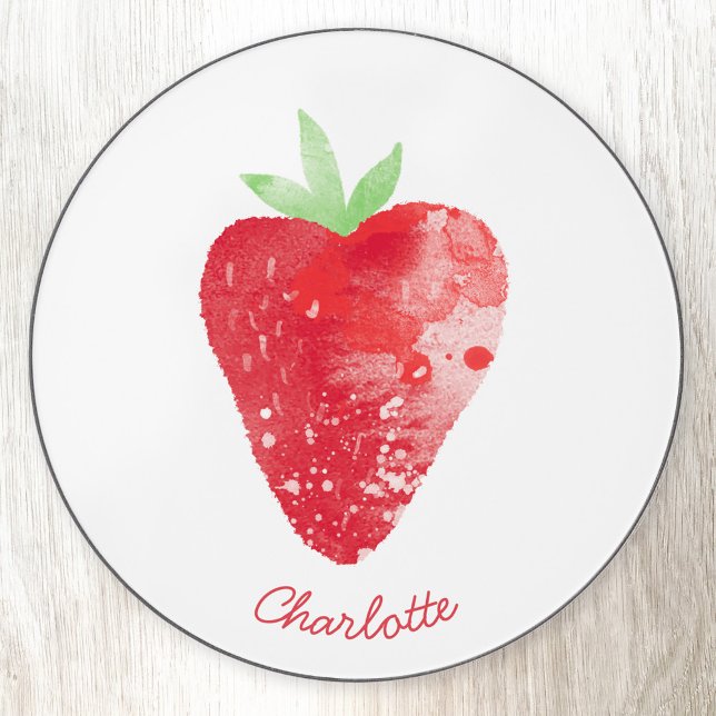 Strawberry Watercolor Personalized Wireless Charger (Strawberry watercolor art personalized script name wireless charger)