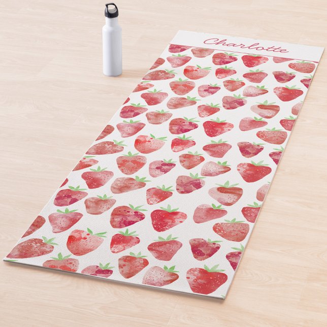 Strawberry Watercolor Personalized Yoga Mat (Creator Uploaded)