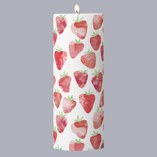 Strawberry Watercolor Pillar Candle (Watercolor strawberry pattern candle)