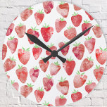 Strawberry Watercolor Round Clock<br><div class="desc">Sweet and delicious strawberry watercolor pattern in red,  pink and white.  Original art by Nic Squirrell.</div>