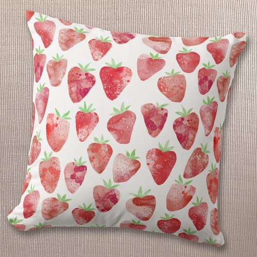 Strawberry Watercolor Throw Pillow