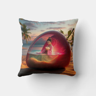 Strawberry Waterlilly Princess & Purple Neon Dream Throw Pillow