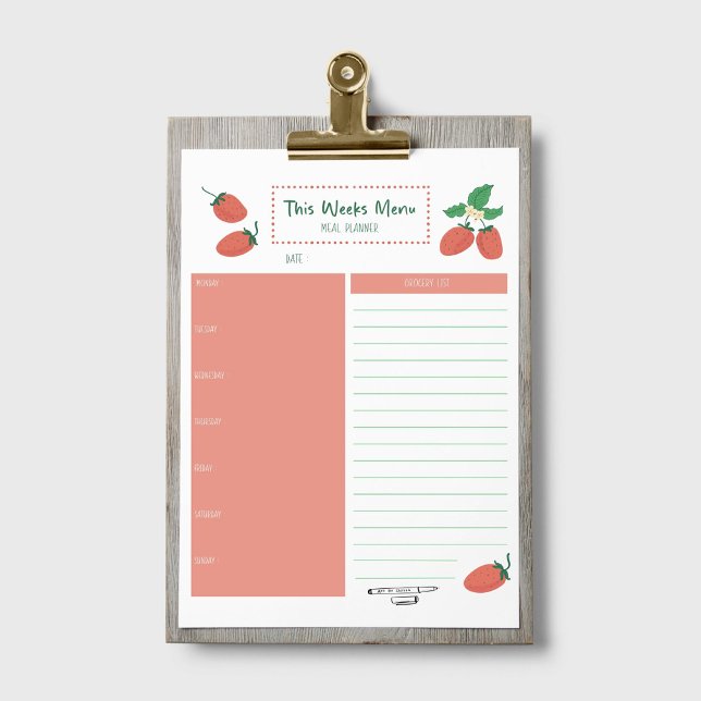 Strawberry Weekly Meal Grocery List Planner Notepad (Creator Uploaded)