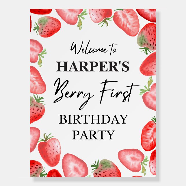 Strawberry Welcome Sign | Berry First Party (Front)