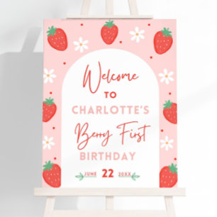 Strawberry Welcome Sign Template, Berry First BDAY
