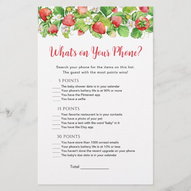 Strawberry What's on Your Phone Game (Front)