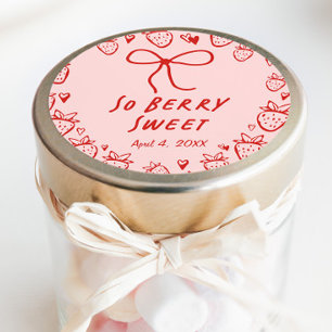 Strawberry Whimsical Coquette Bow Girls Birthday Classic Round Sticker