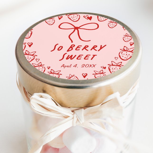 Strawberry Whimsical Coquette Bow Girls Birthday Classic Round Sticker (Creator Uploaded)