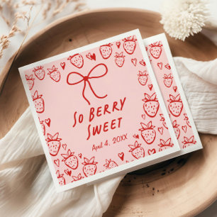 Strawberry Whimsical Coquette Bow Girls Birthday Napkins