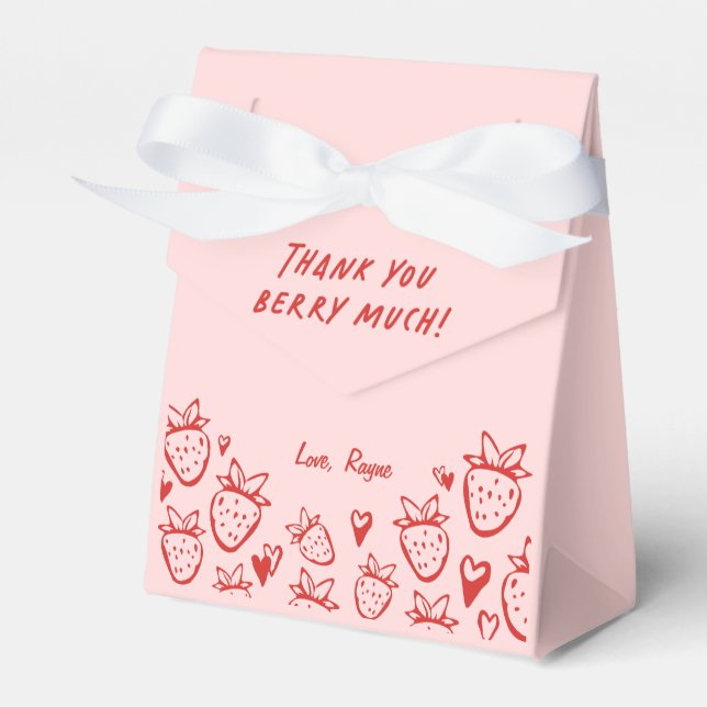 Strawberry Whimsical Coquette Girls Birthday Favor Boxes (Front Side)