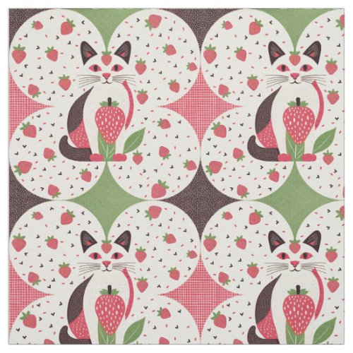 Strawberry Whiskers Pink and Green  Fabric