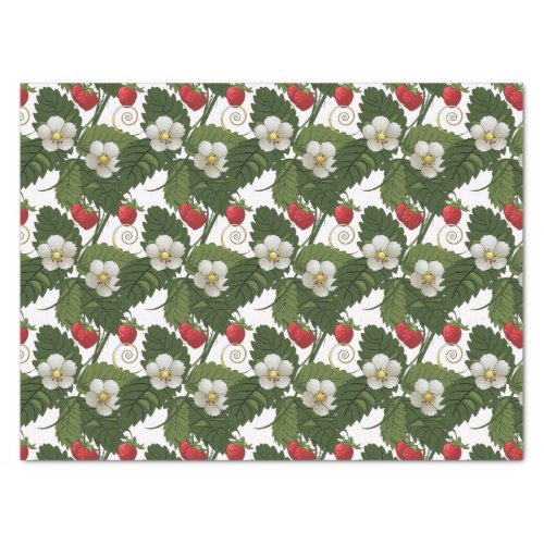 Strawberry White Flower Green Leaf Floral Print  Tissue Paper
