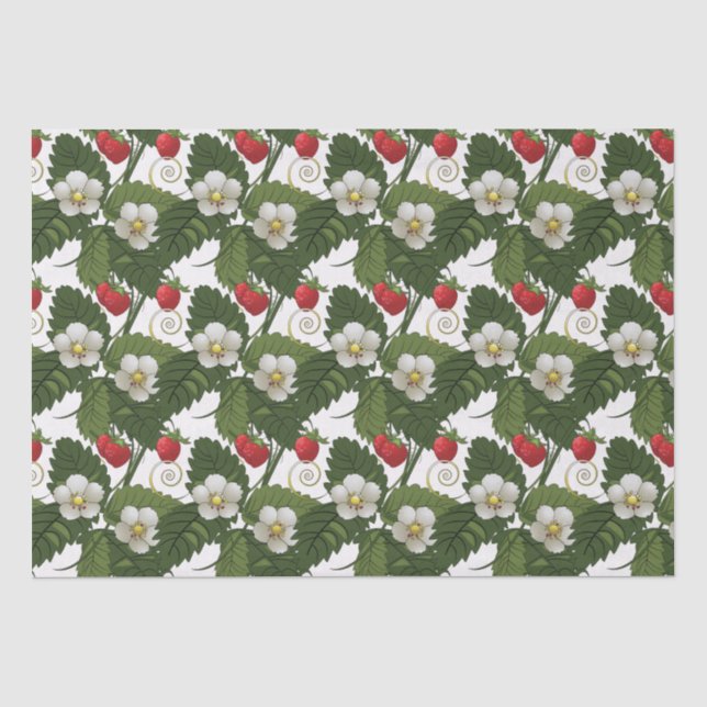 Strawberry White Flower Green Leaf Floral Print  Tissue Paper (Front)