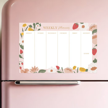 Strawberry Wildflower Floral Girly Weekly Planner  Magnetic Dry Erase Sheet by moodthology at Zazzle