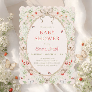 Strawberry Wildflower Lace Frame Baby Shower Invitation