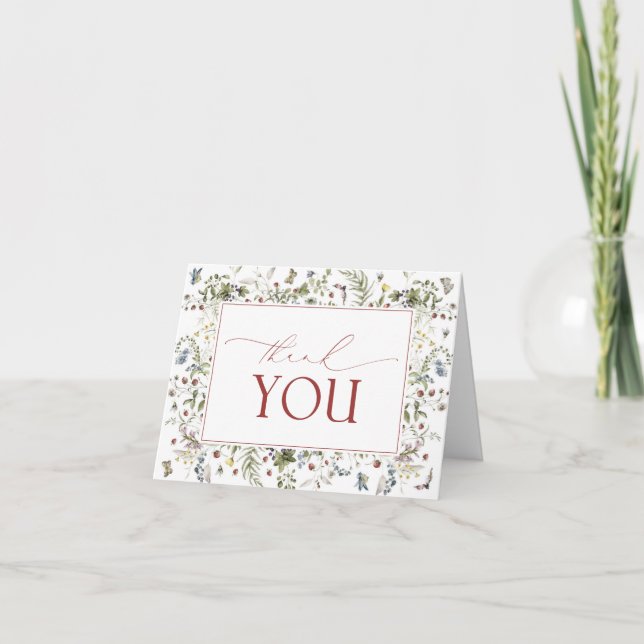 Strawberry Wildflowers Watercolor Script Thank You (Front)