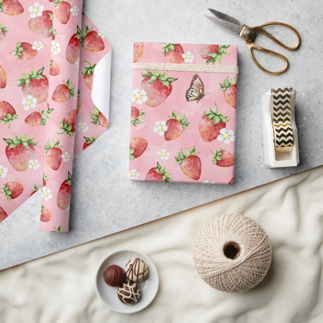 Strawberry with Butterfly Wrapping Paper (Crafts)