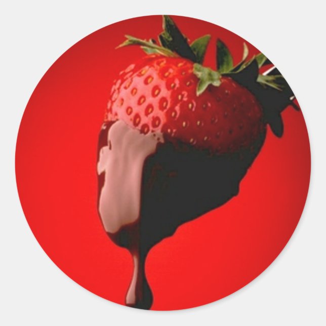 Strawberry with Chocolate Dripping Off Classic Round Sticker (Front)