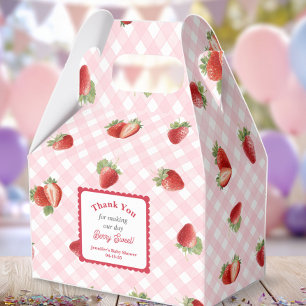 Strawberry with pink Gingham-Baby Girl Shower Favor Boxes