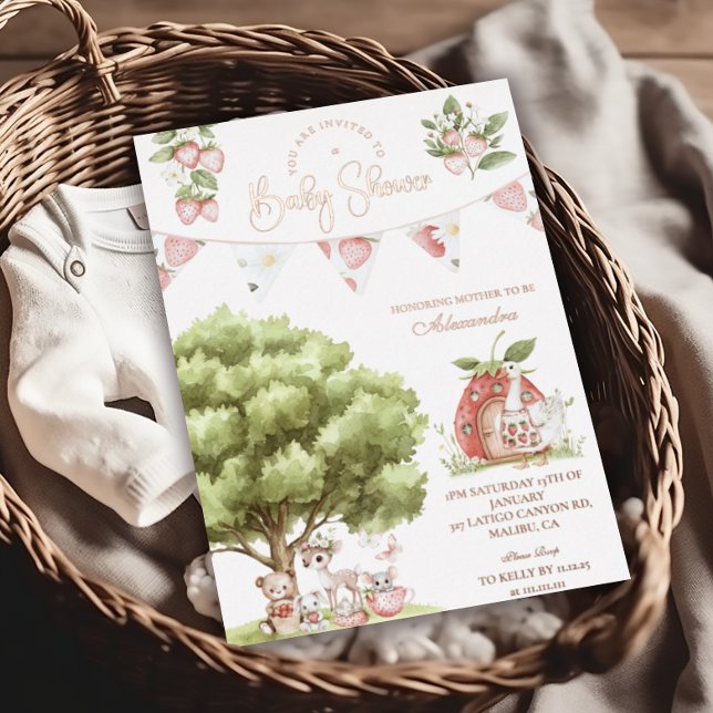 Strawberry Woodland Baby Shower Foil Invitation (Creator Uploaded)