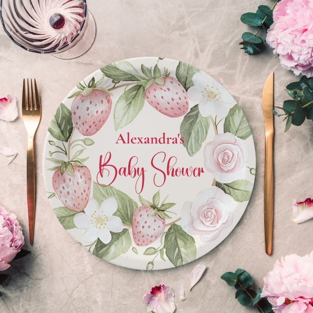 Strawberry Woodland Baby Shower Paper Plates (Creator Uploaded)