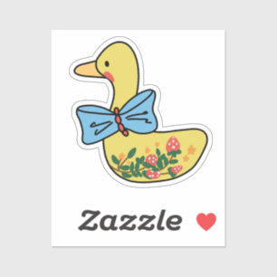 Strawberry Yellow Duck Lady With Blue Bowtie Sticker