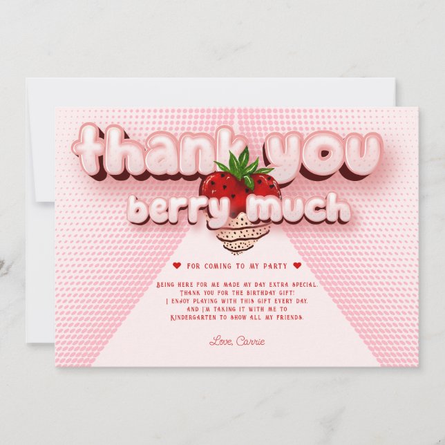 Strawbery Girl Pink Birthday Photo Berry Much Thank You Card (Front)