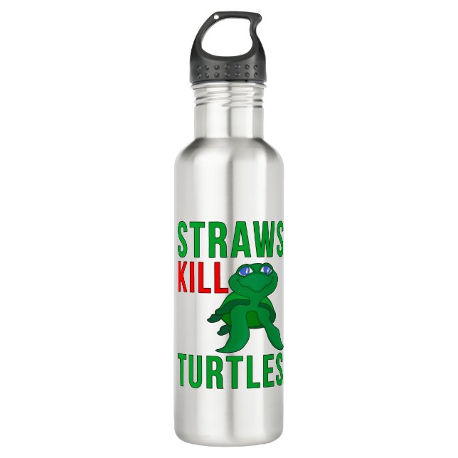 Straws Kill Turtles Stainless Steel Water Bottle (Front)