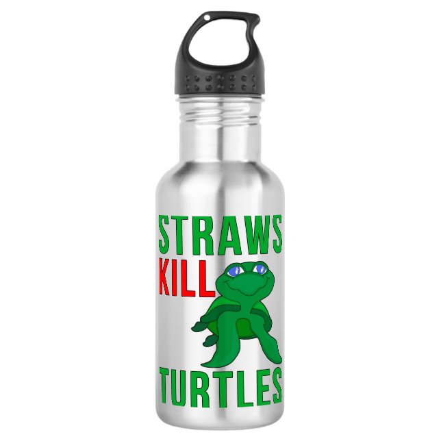 Straws Kill Turtles Stainless Steel Water Bottle (Front)