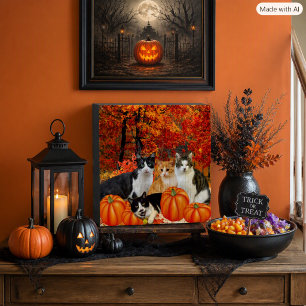 Stray Cats in Pumpkin Patch Wooden Box Sign