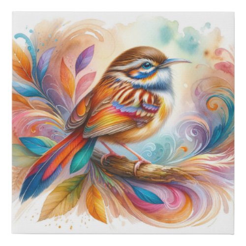 Streak_breasted Scimitar Babbler Watercolor AREF65 Faux Canvas Print