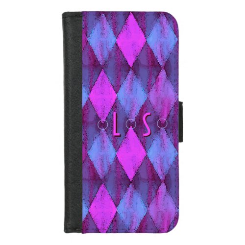 Streaky Harlequin Orchid and Periwinkle Monogram iPhone 87 Wallet Case