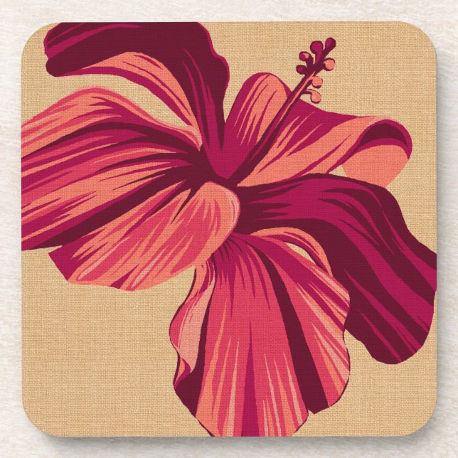 Streaky Hawaiian Hibiscus Faux Linen Coasters (Front)