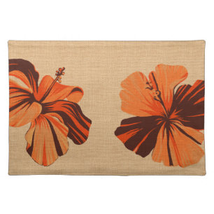 Streaky Hawaiian Hibiscus Faux Linen Placemats