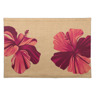 Streaky Hawaiian Hibiscus Faux Linen Placemats