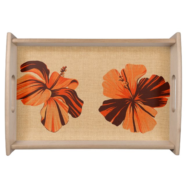 Streaky Hawaiian Hibiscus Faux Linen Serving Tray (Front)
