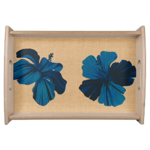 Streaky Hawaiian Hibiscus Faux Linen Serving Tray