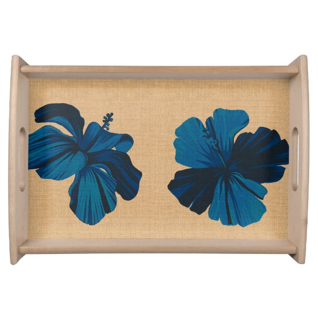 Streaky Hawaiian Hibiscus Faux Linen Serving Tray (Front)