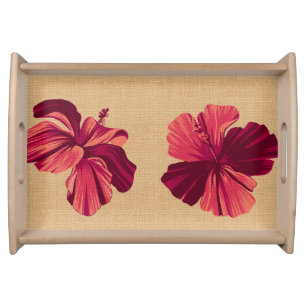 Streaky Hawaiian Hibiscus Faux Linen Serving Tray