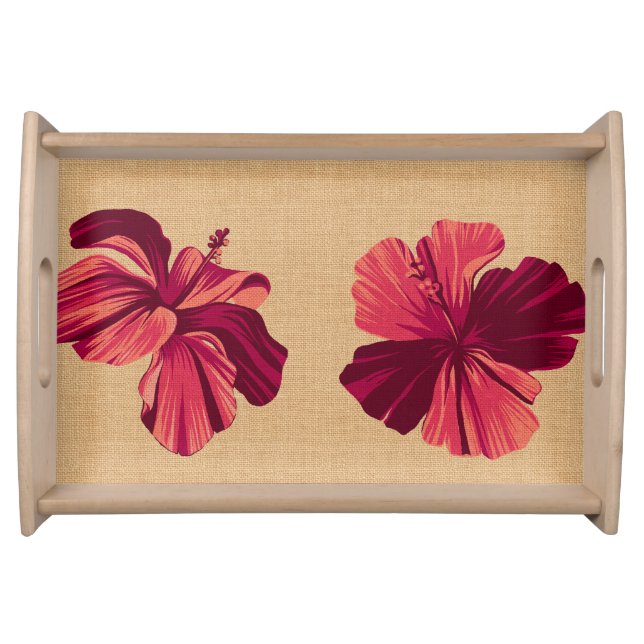 Streaky Hawaiian Hibiscus Faux Linen Serving Tray (Front)