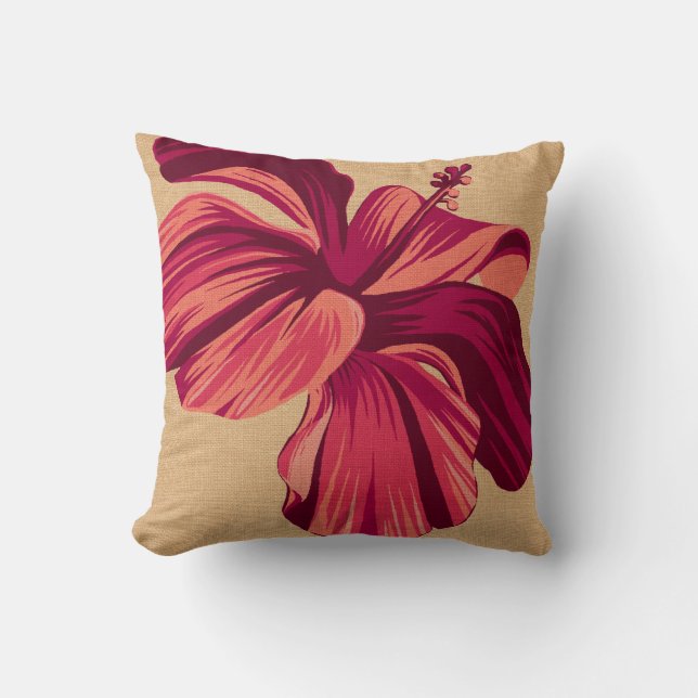 Streaky Hawaiian Hibiscus FauxLinen Square Pillows (Front)