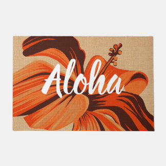 Streaky Hawaiian One Hibiscus Orange Aloha Doormat