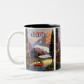 Stream engine traveling through the mountains, men Two-Tone coffee mug