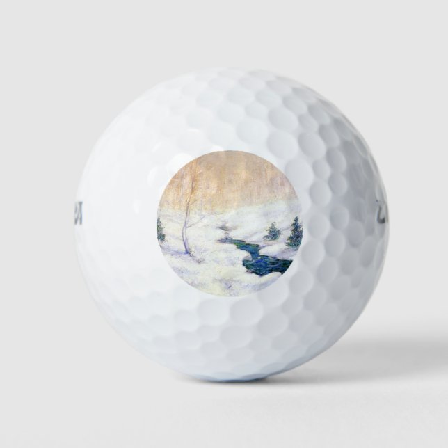 Stream in a Snowy Winter Landscape (Christmas Art) Golf Balls (Front)
