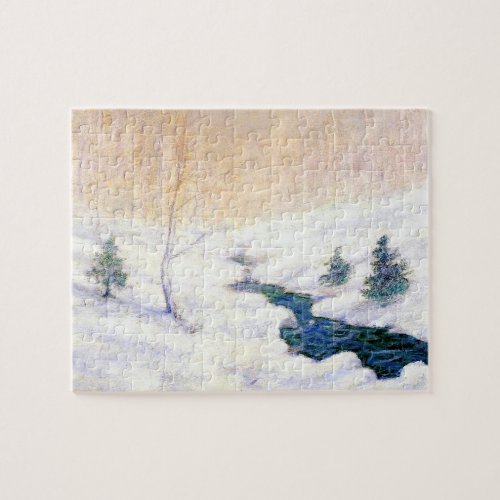 Stream in a Snowy Winter Landscape Christmas Art Jigsaw Puzzle